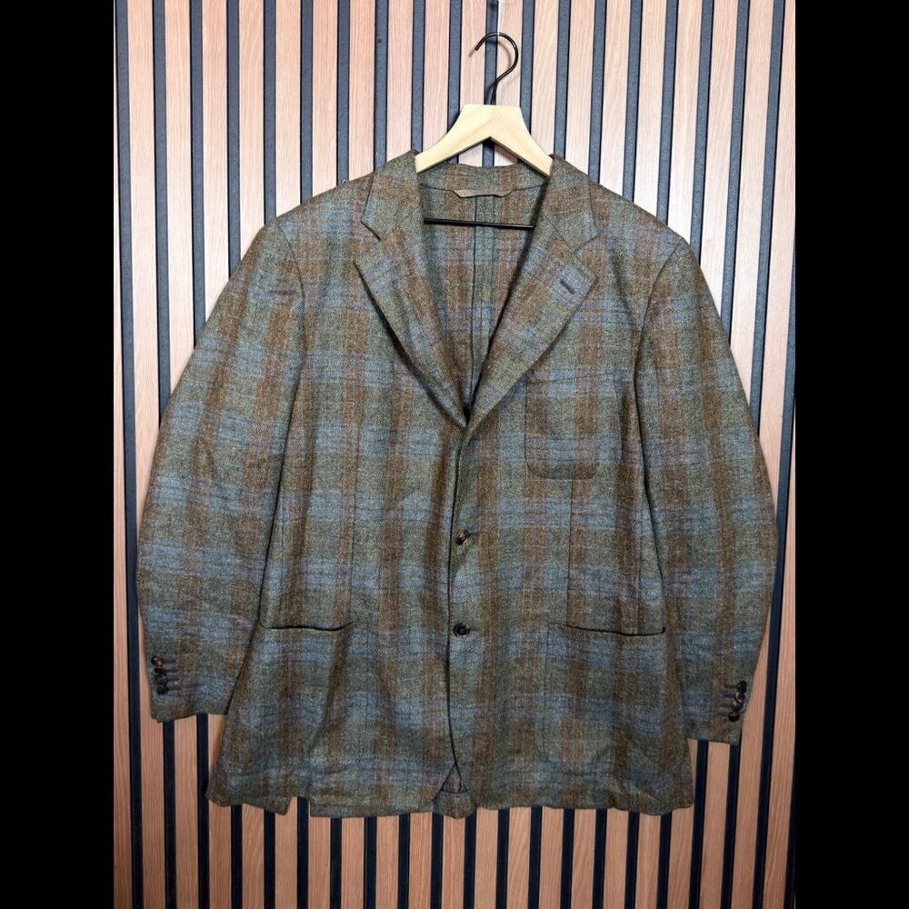 Loro Piana Blazer 52 Men’s Brown Gray Windowpane Cashmere Goat Hair Jacket